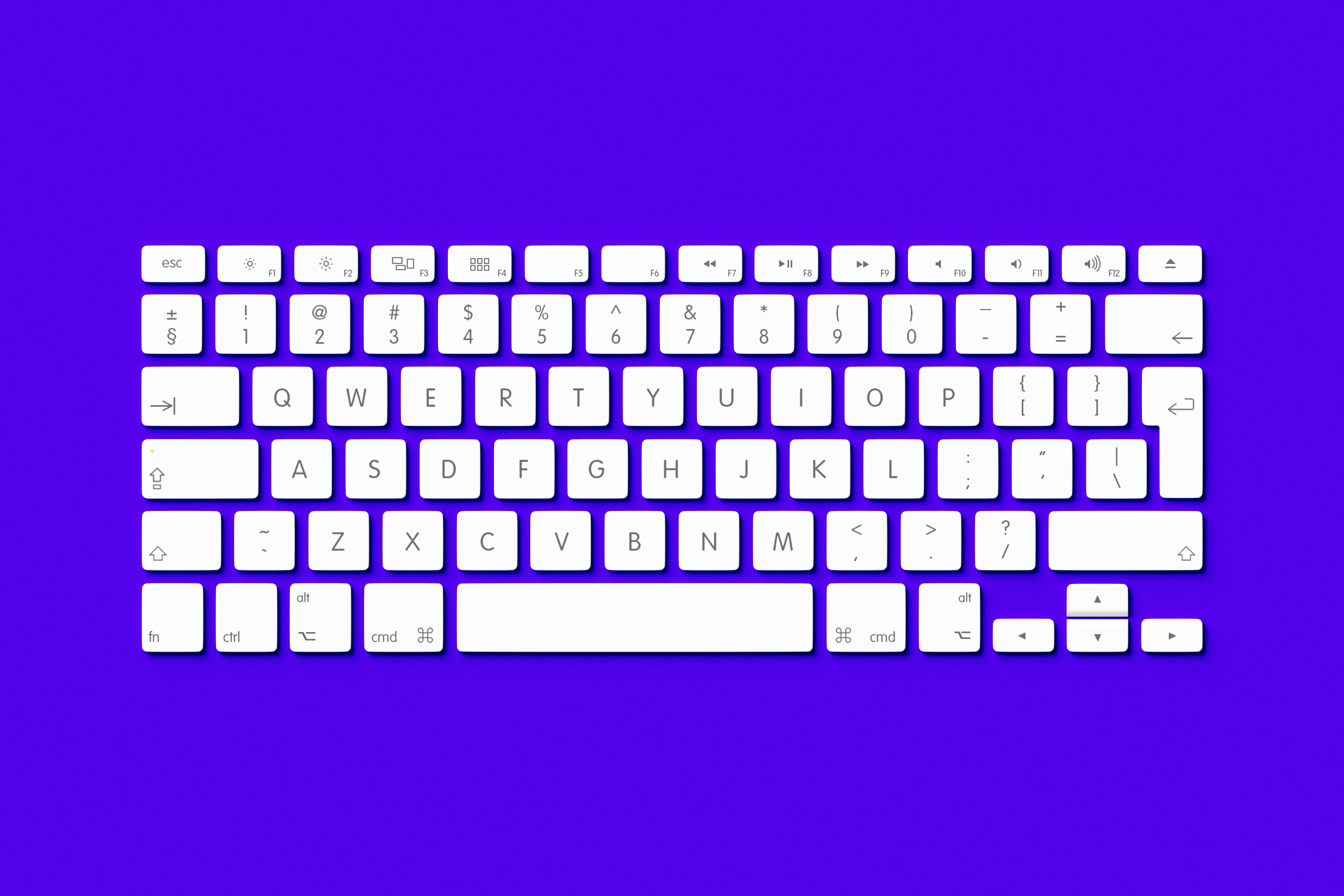 White Computer Keyboard Illustration of a computer keyboard on the purple background. Centre composition from above of white PC and Mac controller.